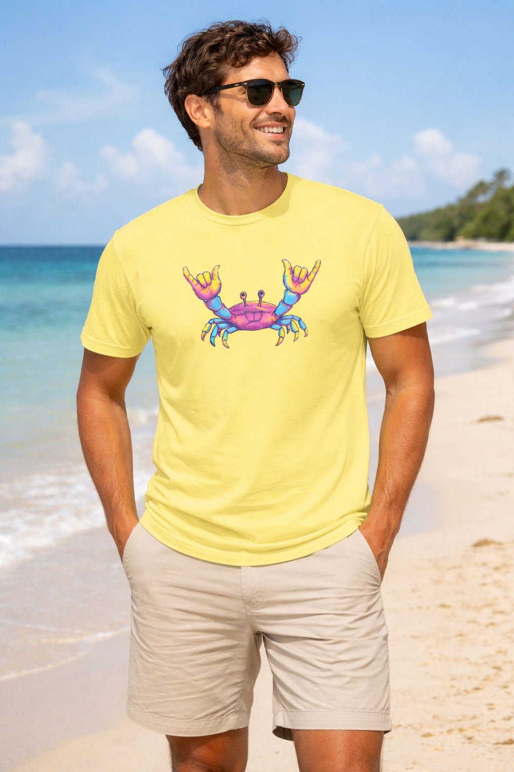 Men's Retro Rock Crab T-Shirt – Vibrant Summer Beach Shirt