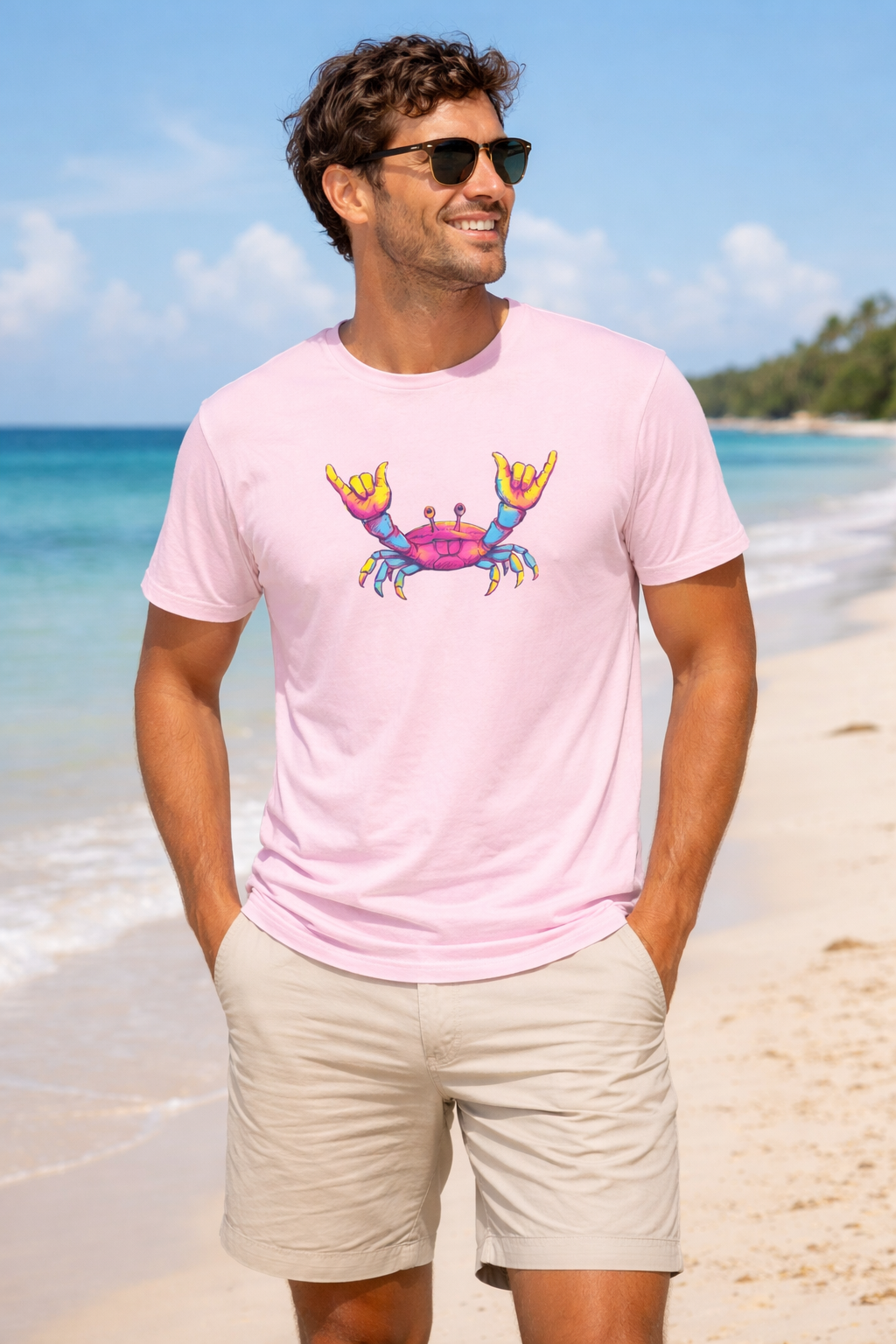 Men's Retro Rock Crab T-Shirt – Vibrant Summer Beach Shirt