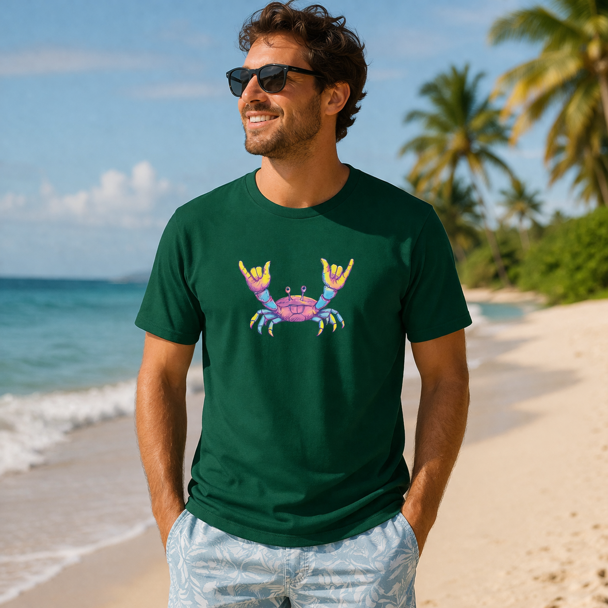 Men's Retro Rock Crab T-Shirt – Vibrant Summer Beach Shirt