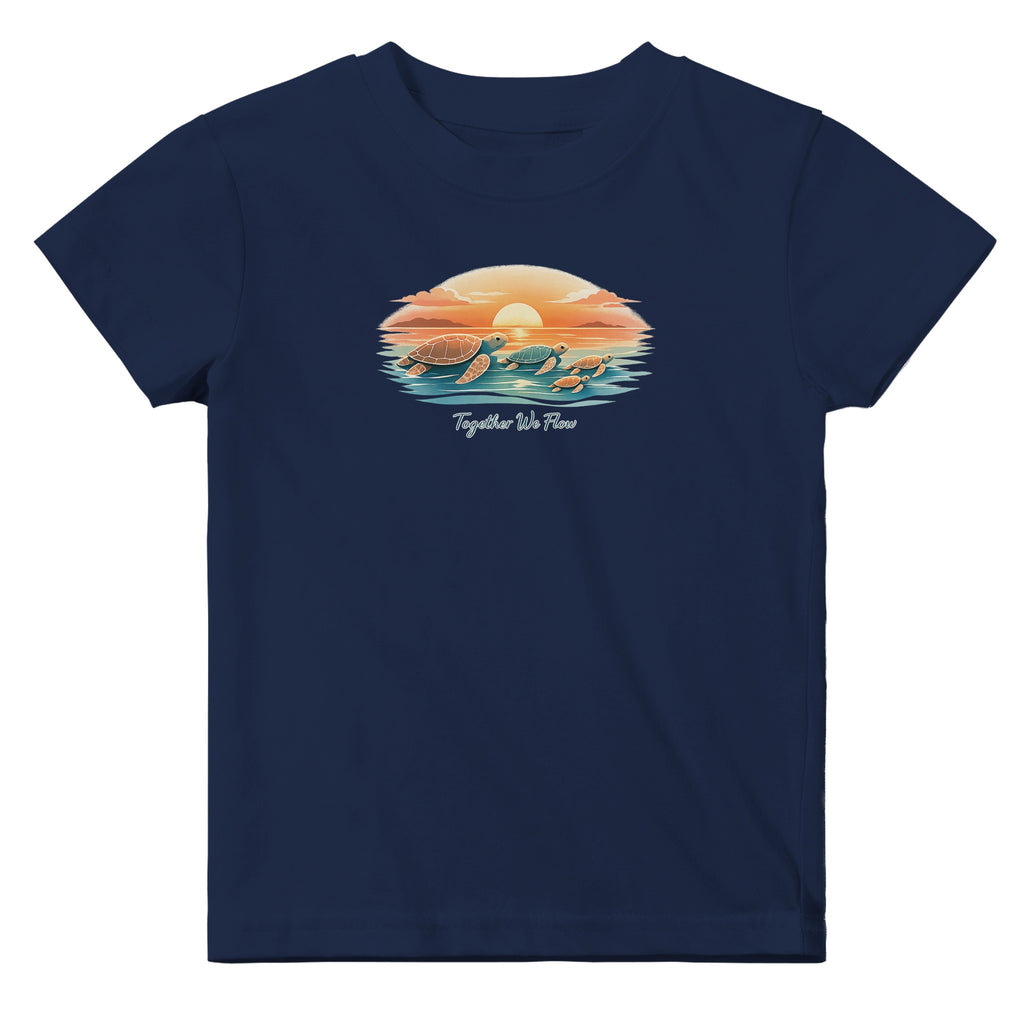 Black kids turtle sunset t-shirt with sea turtle family design – modern kids summer graphic tee