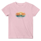 Soft pink kids turtle sunset t-shirt with “Together We Flow” design – cute baby girl beach outfit top