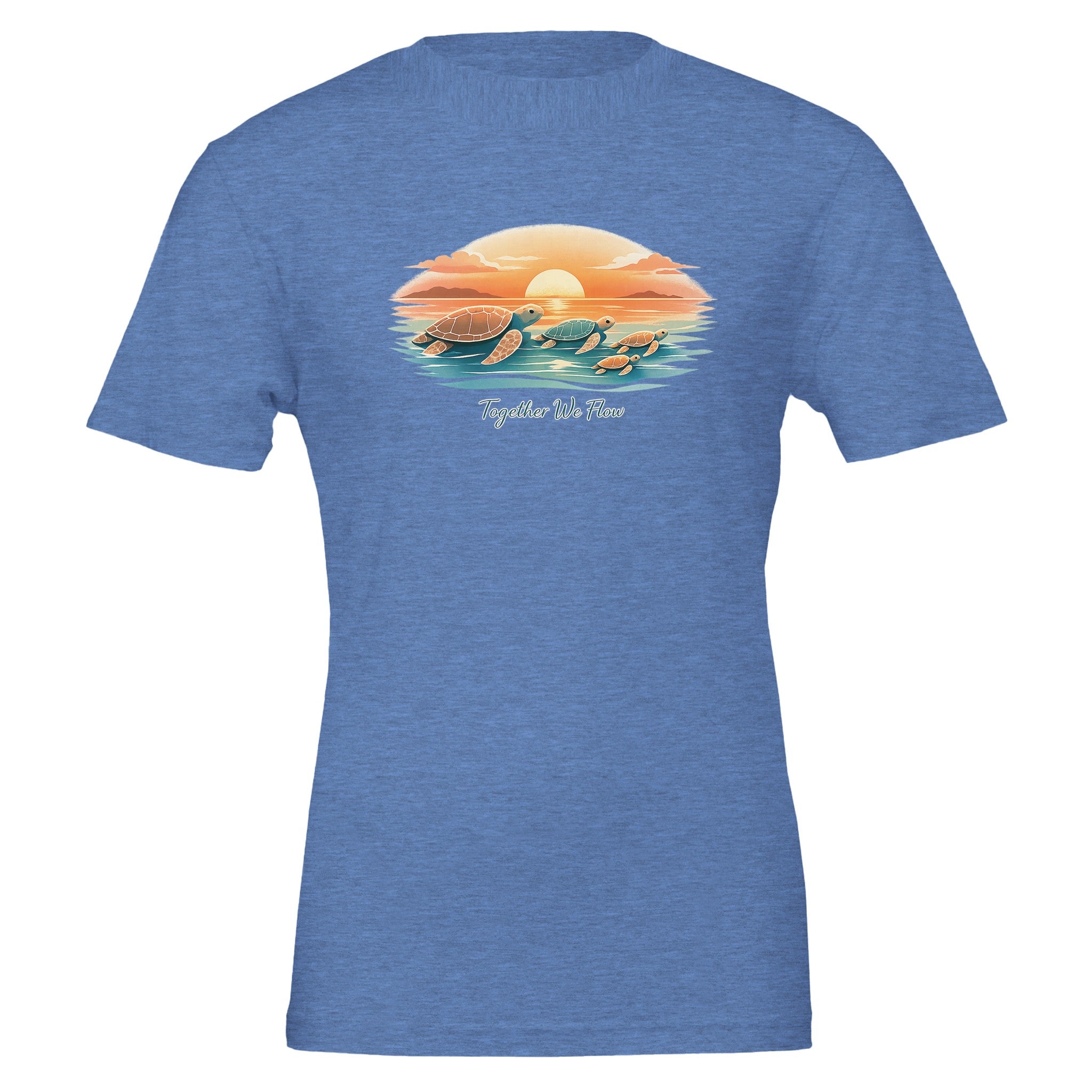 Blue sea turtle sunset t-shirt, ocean themed beach tee, tropical summer clothing for men