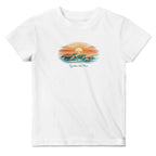 Kids white turtle sunset t-shirt with “Together We Flow” beach graphic – baby and toddler ocean themed tee