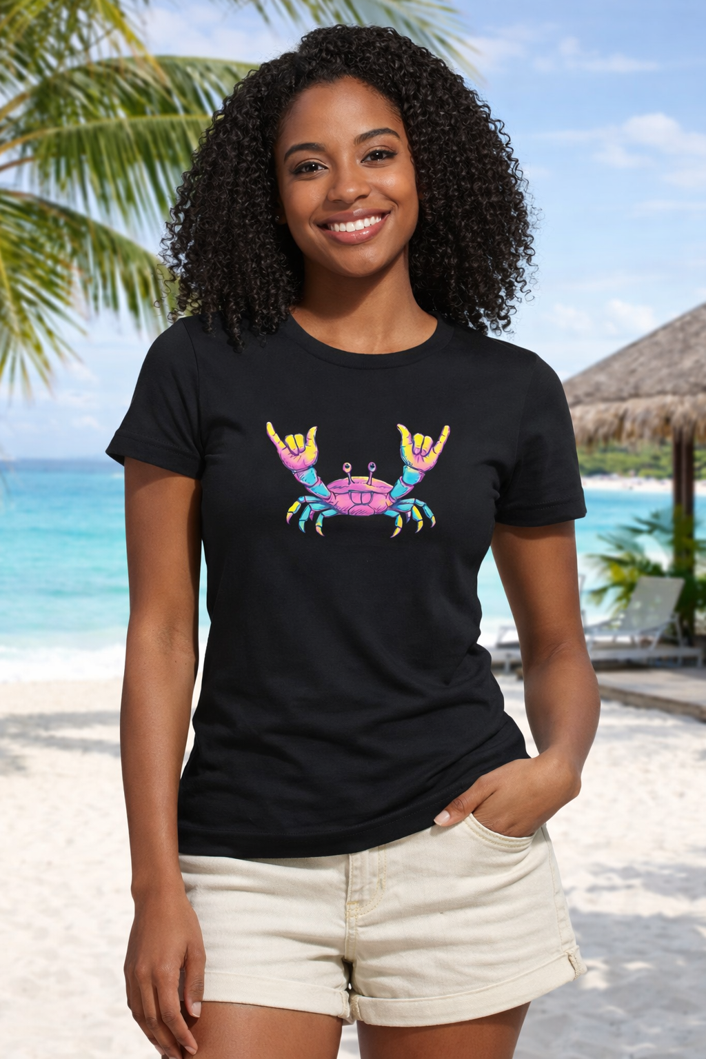 Women's Retro Rock Crab T-Shirt – Vibrant Summer Beach Shirt