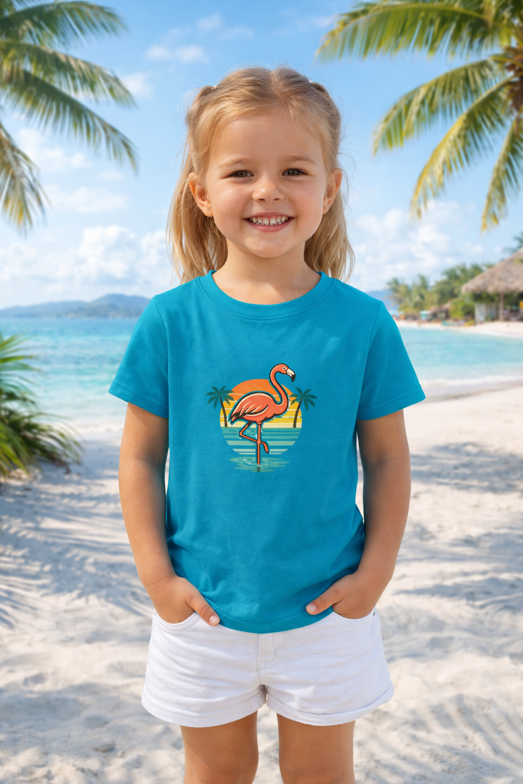 Kid's Retro Flamingo Beach T-Shirt – Vintage Sunset T-Shirt