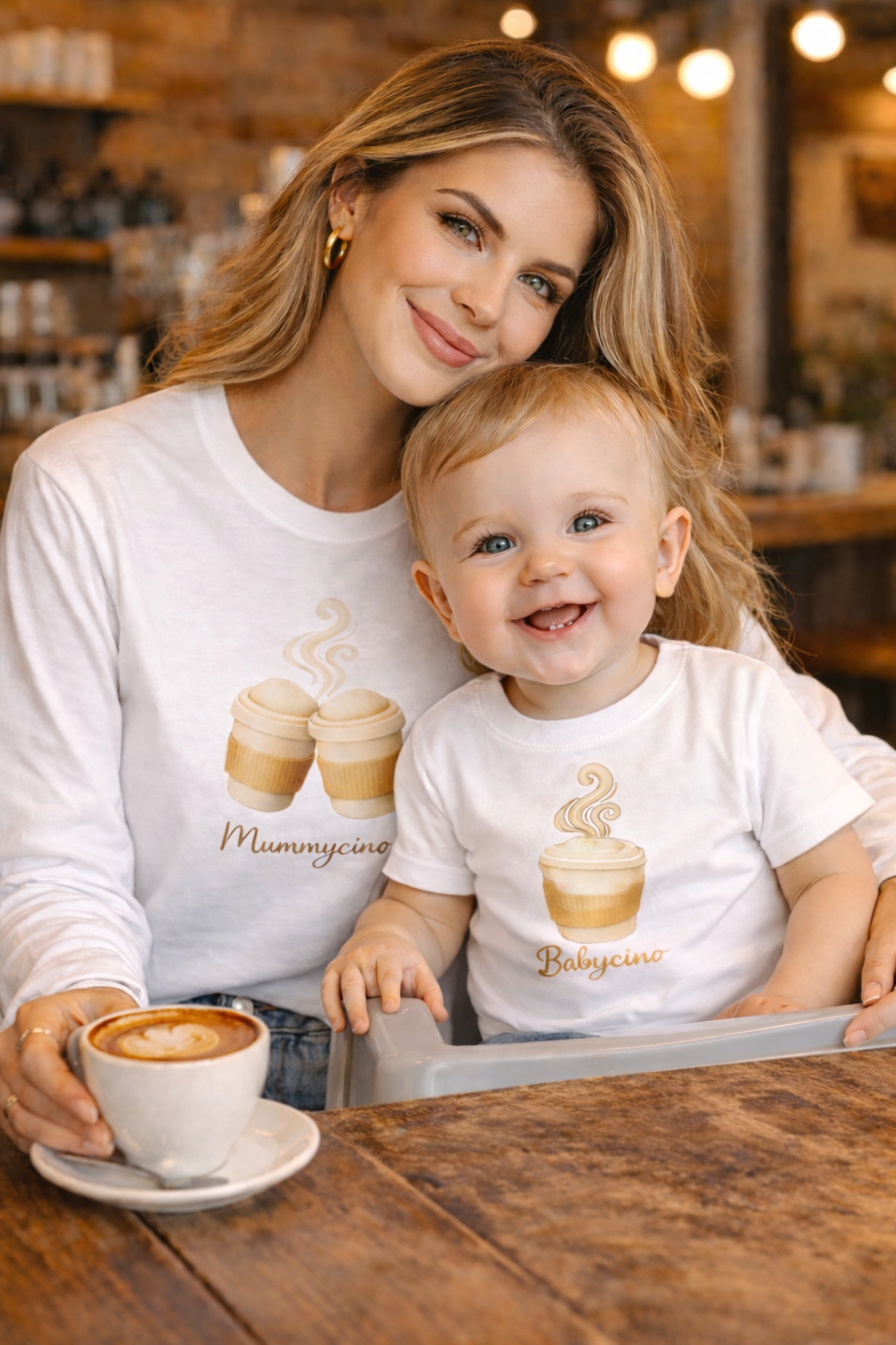 Mummy and Baby Coffee Matching Long Sleeve Tops – White