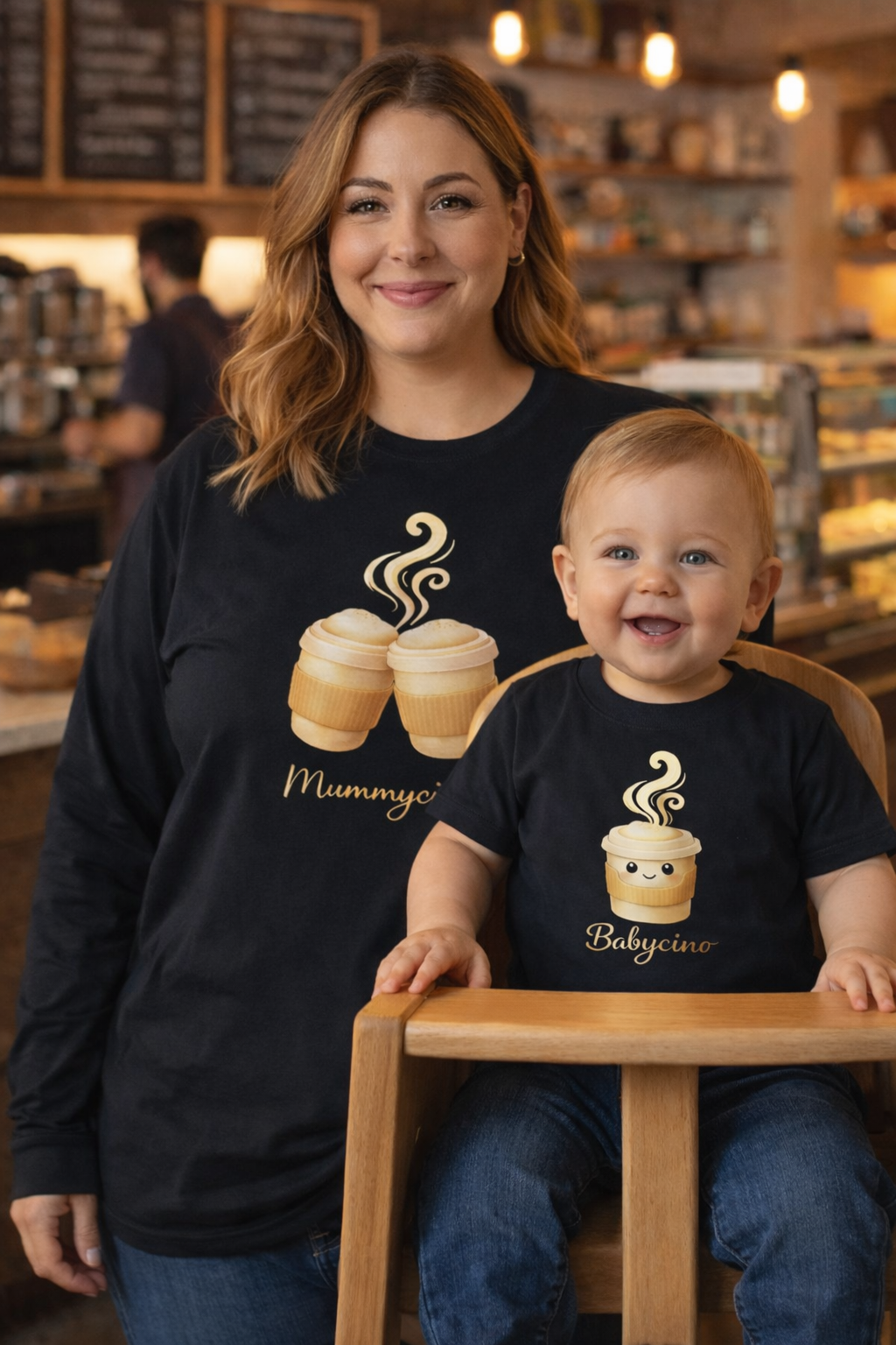 Mummy and Baby Coffee Matching Long Sleeve Tops – Black