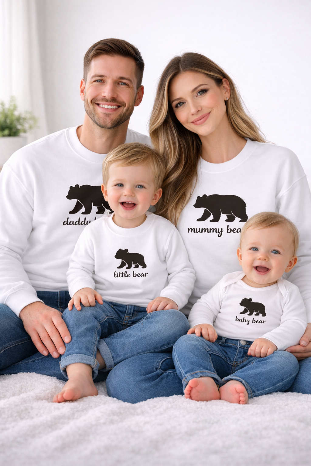 Bear Family Matching Jumper Set – White | Matching Family Outfits
