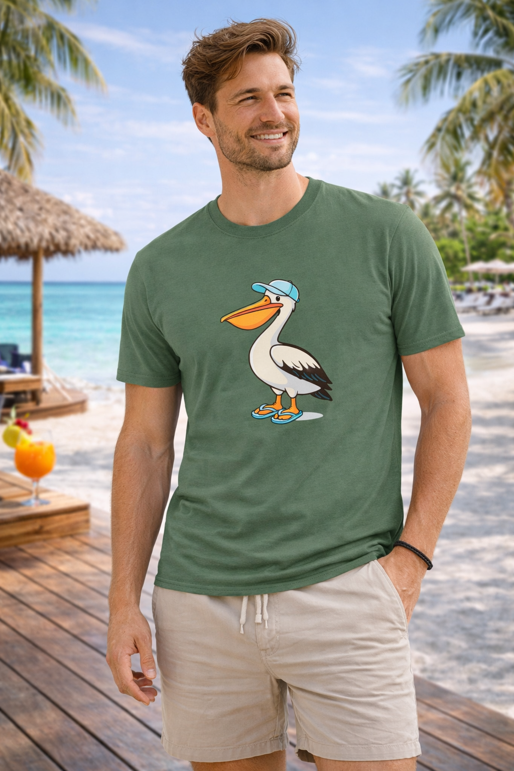 Men’s Pelican T-Shirt – Fun Holiday Beach Shirt – Family Matching Outfit Top