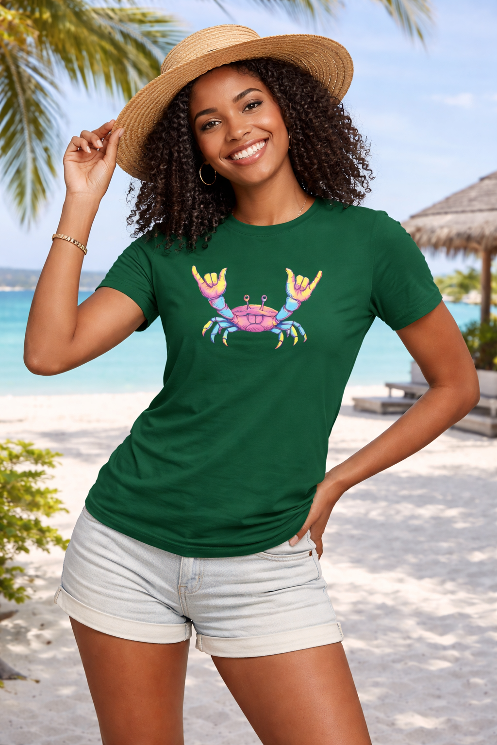 Women's Retro Rock Crab T-Shirt – Vibrant Summer Beach Shirt