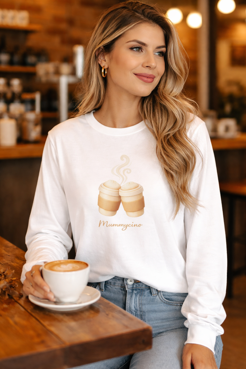 Mummy and Baby Coffee Matching Long Sleeve Tops – White