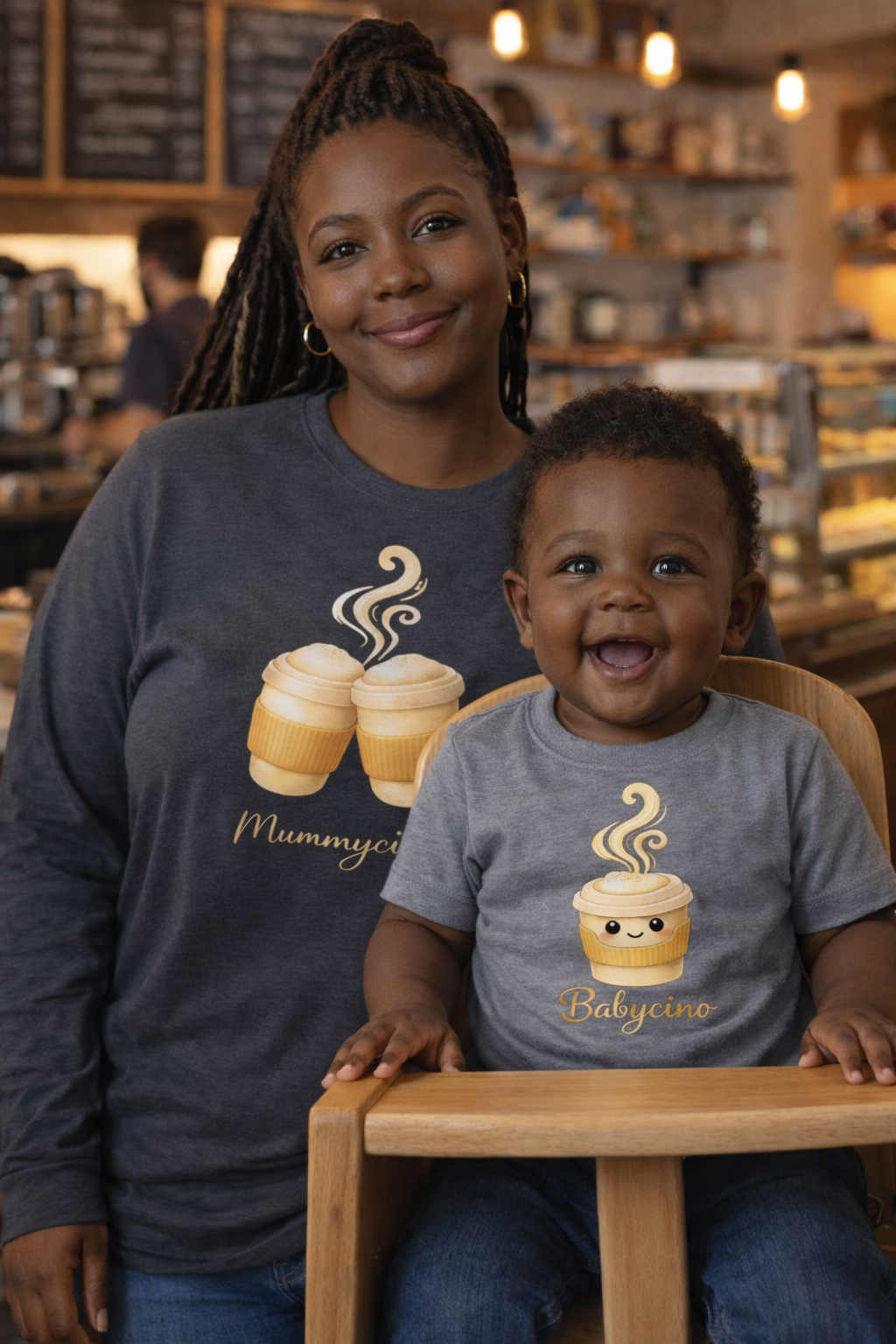 Mummy and Baby Coffee Matching Long Sleeve Tops – Grey