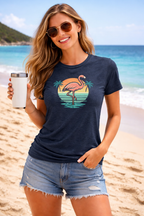 Women's Retro Flamingo Beach T-Shirt – Vintage Sunset T-Shirt