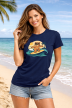Women’s Surfing Bear T-Shirt – Beach Vibes Cotton T-Shirt