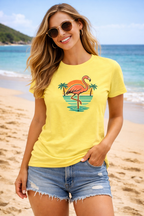 Women's Retro Flamingo Beach T-Shirt – Vintage Sunset T-Shirt