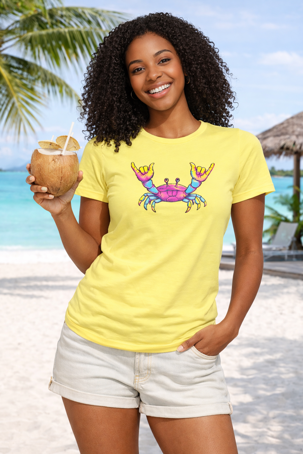 Women's Retro Rock Crab T-Shirt – Vibrant Summer Beach Shirt