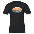 Women’s sea turtle sunset t-shirt in black, soft graphic beach tee for summer