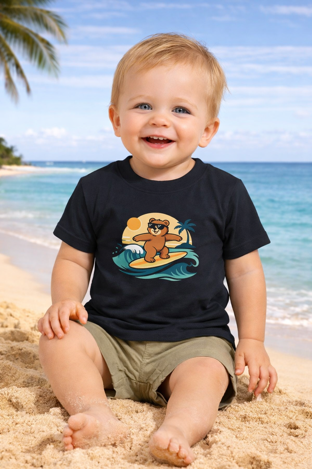 Babies Surfing Bear T-Shirt – Beach Vibes Cotton T-Shirt