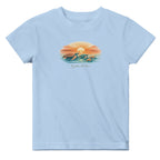 Light blue kids turtle sunset t-shirt with ocean scene – baby and toddler summer beach graphic tee