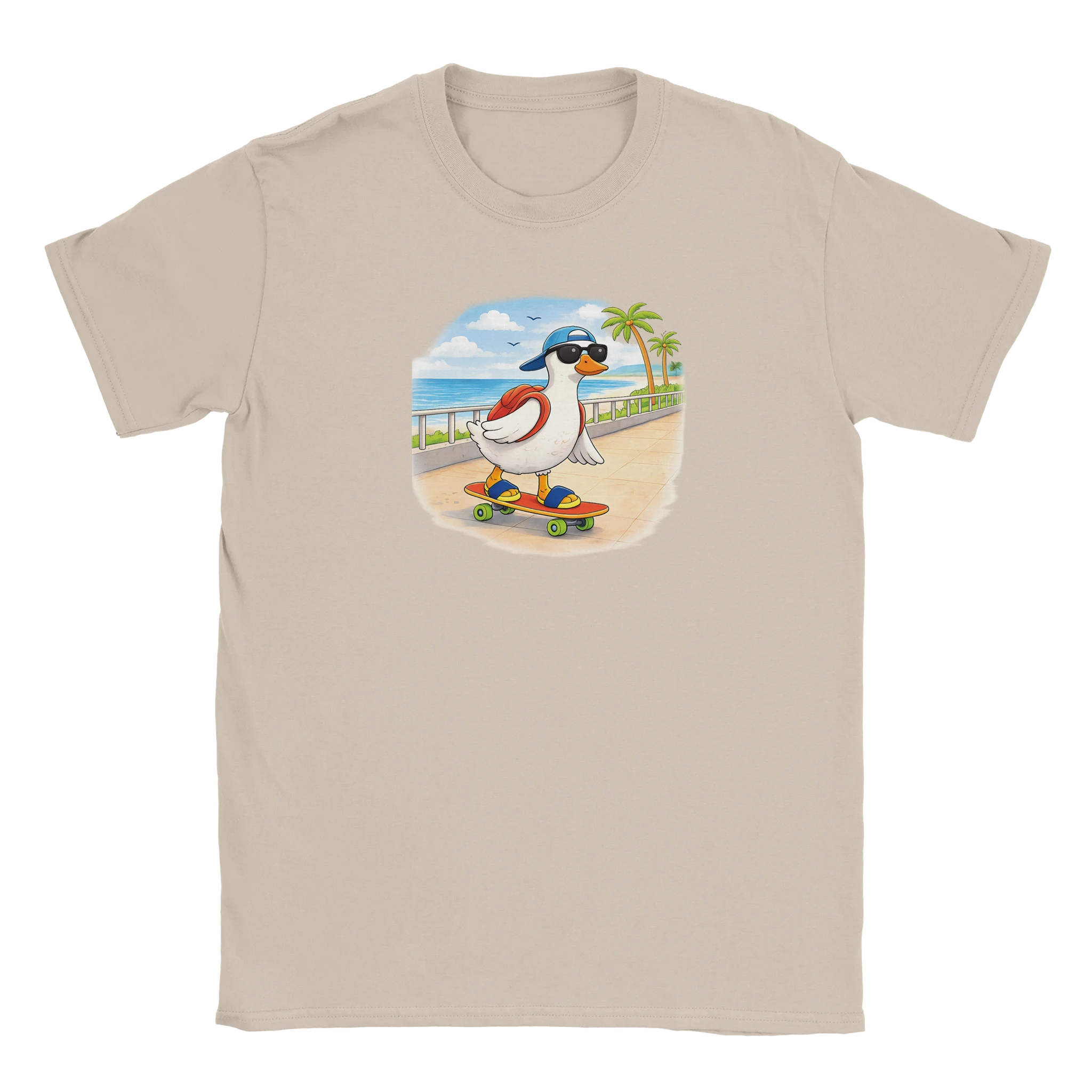 Sand colour funny duck graphic tee beach skateboard design mens t-shirt