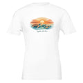 White turtle sunset graphic t-shirt, tropical beach shirt for men, summer vacation apparel