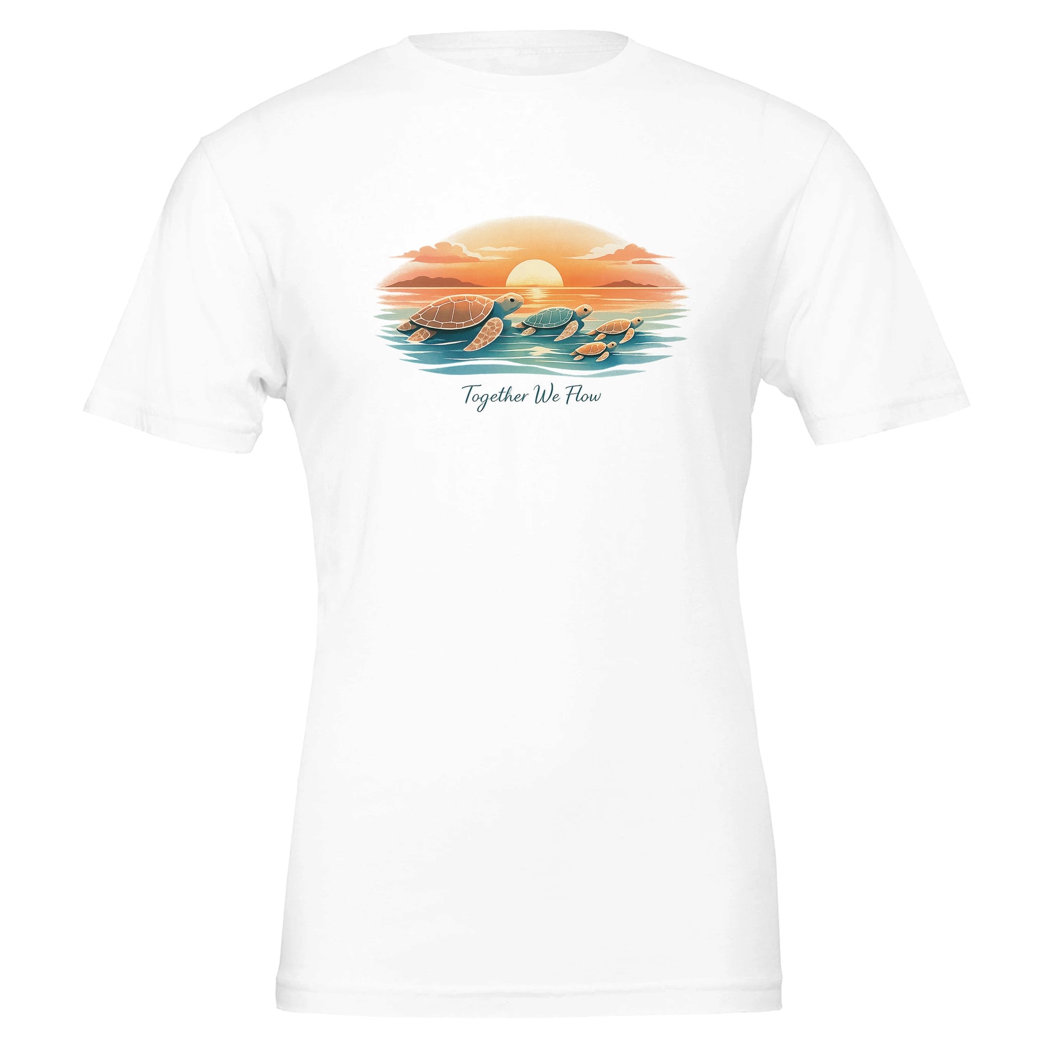 White turtle sunset graphic t-shirt, tropical beach shirt for men, summer vacation apparel