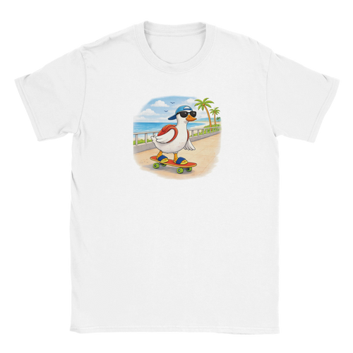 White sand skateboarding duck t-shirt beach graphic summer mens tee