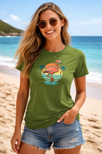 Women's Retro Flamingo Beach T-Shirt – Vintage Sunset T-Shirt