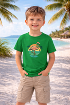 Kid's Retro Flamingo Beach T-Shirt – Vintage Sunset T-Shirt