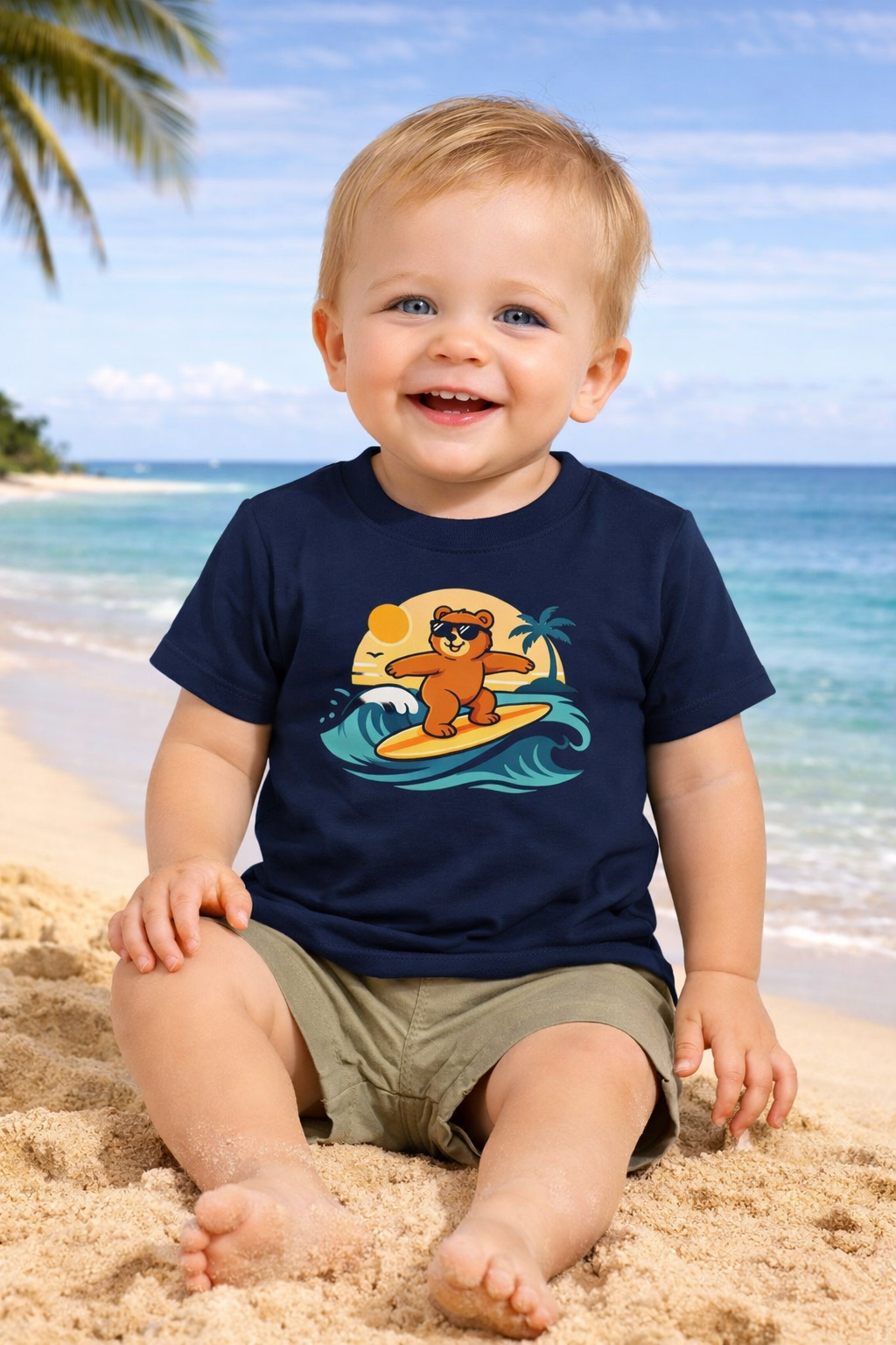 Babies Surfing Bear T-Shirt – Beach Vibes Cotton T-Shirt