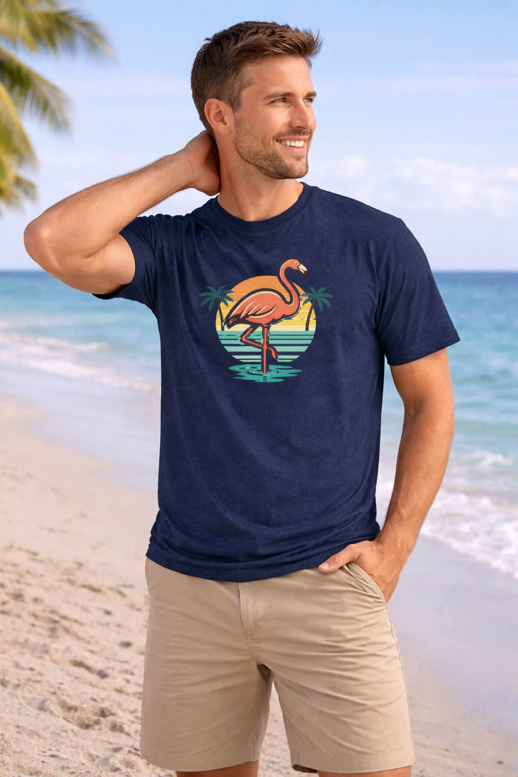 Men's Retro Flamingo Beach T-Shirt – Vintage Sunset T-Shirt
