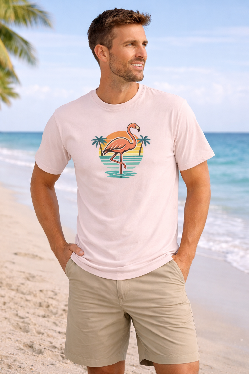 Men's Retro Flamingo Beach T-Shirt – Vintage Sunset T-Shirt