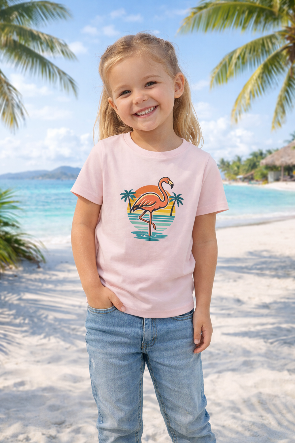 Kid's Retro Flamingo Beach T-Shirt – Vintage Sunset T-Shirt