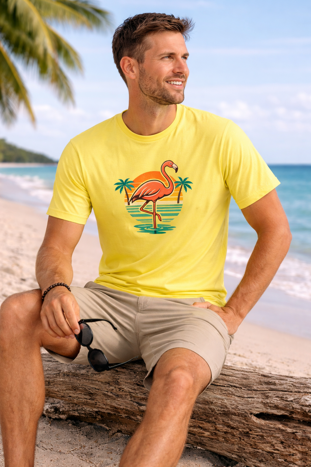 Men's Retro Flamingo Beach T-Shirt – Vintage Sunset T-Shirt